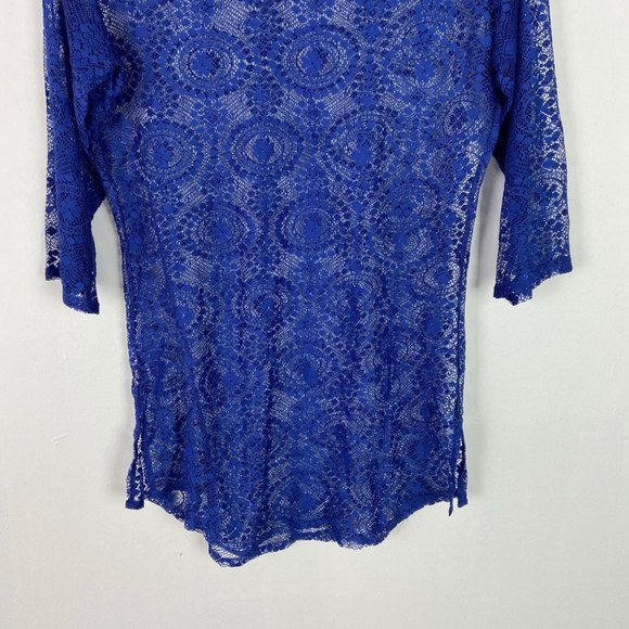 NWT Abercrombie & Fitch Royal Blue Lace 3/4 Sleeve Top Swim Cover Up Size XS NEW - Picture 3 of 9
